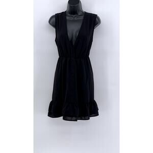 SHEIN Women's Black V-Neck Sleeveless Ruffle-Hem Knee Length Dress SZ 6